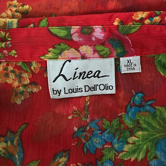 Linea by Louis Dell’Olio Orange Floral Long Sleeve Blouse Shirt Top **Size XL** - Picture 5 of 5